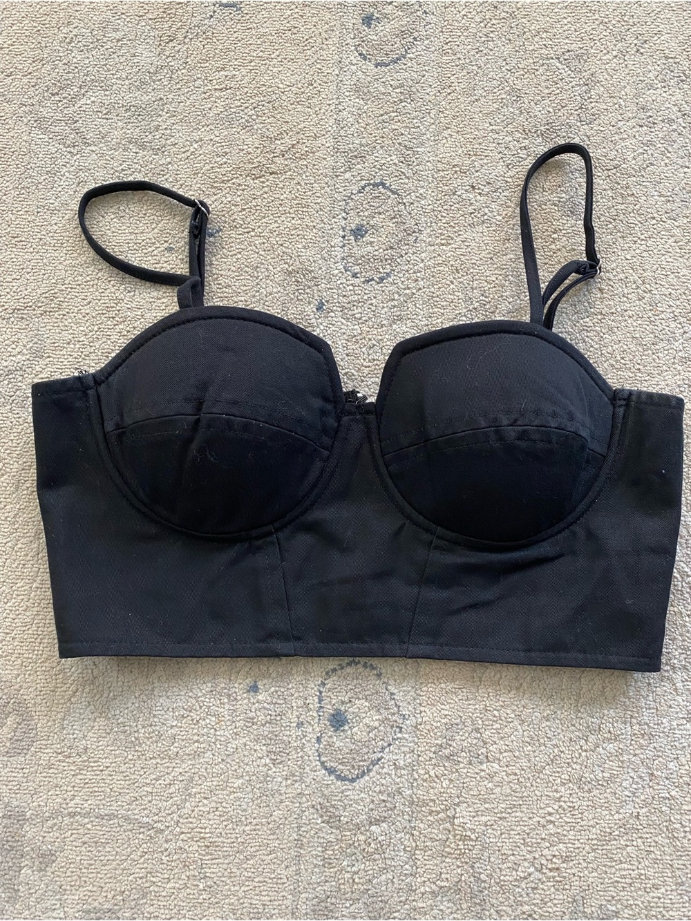 LF 1Z45 Corset Bustier Crop Top Zip Up Back Cotton Blend XS Black